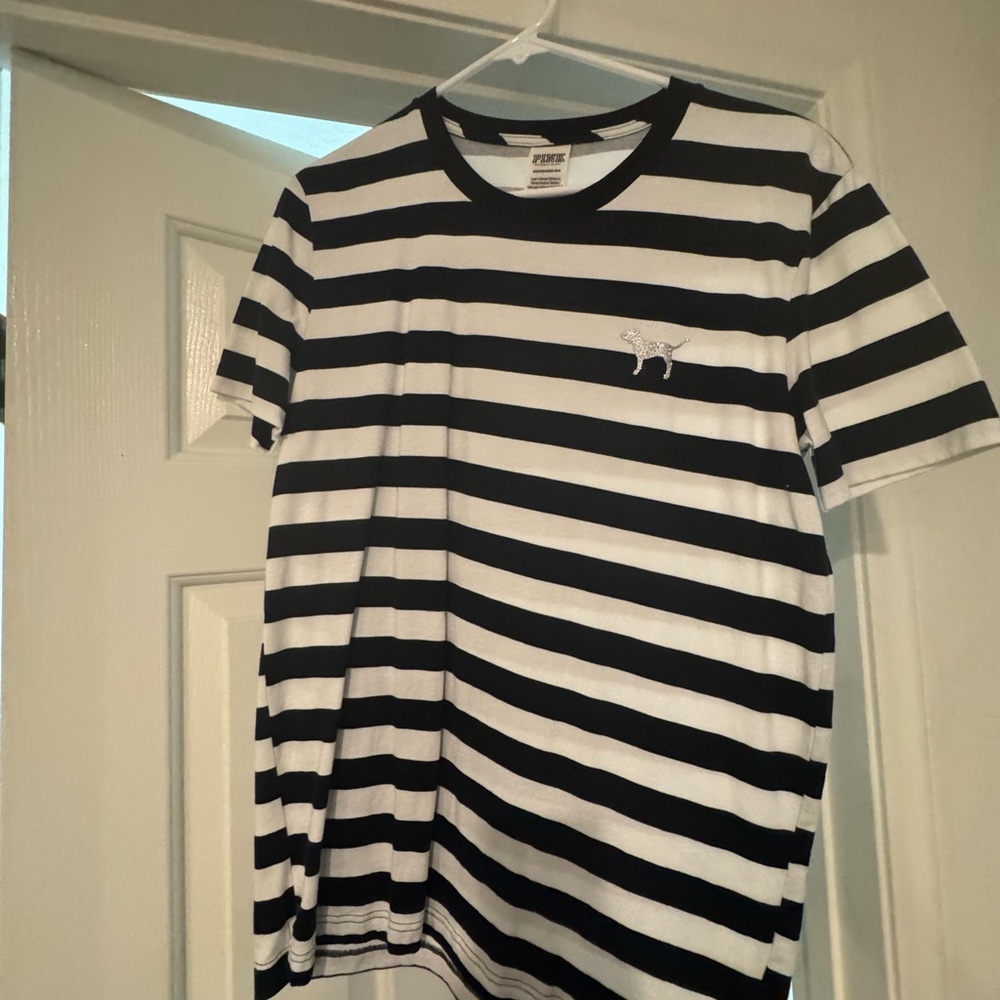 Bling PINK Black and White Striped Shirt